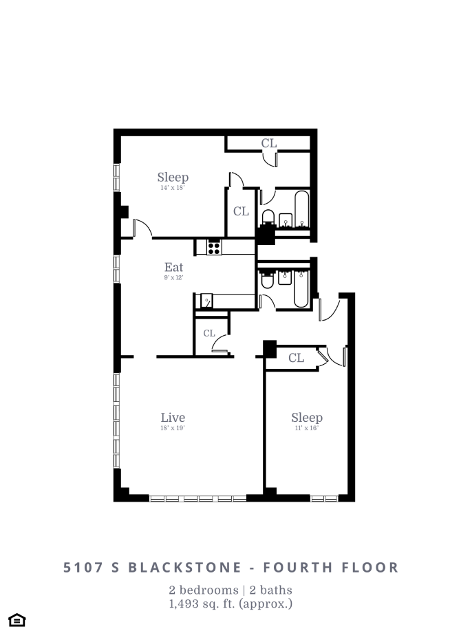 Floor plan for 2 beds, 2 baths, 1495 sqft